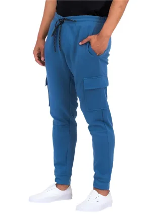Blue Cotton Blend Cargo Joggers