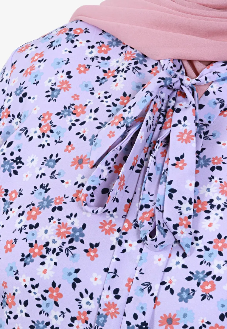 Bowen High-neck Bow Printed Blouse - Lilac