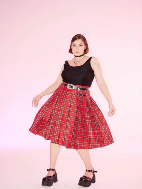 [Curve Beauty] Red Punk Plaid Skirt
