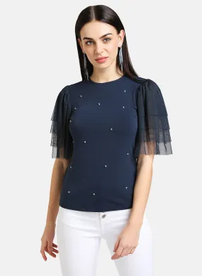 Embellished Top Ruffle Sleeve Detail