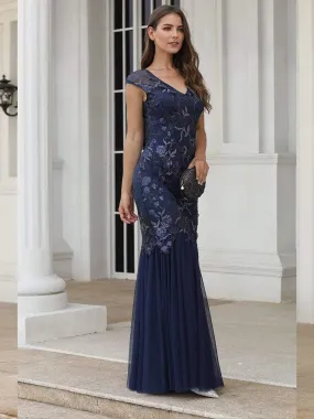 Embroidery Print Bodycon Mermaid Evening Gown Dresses