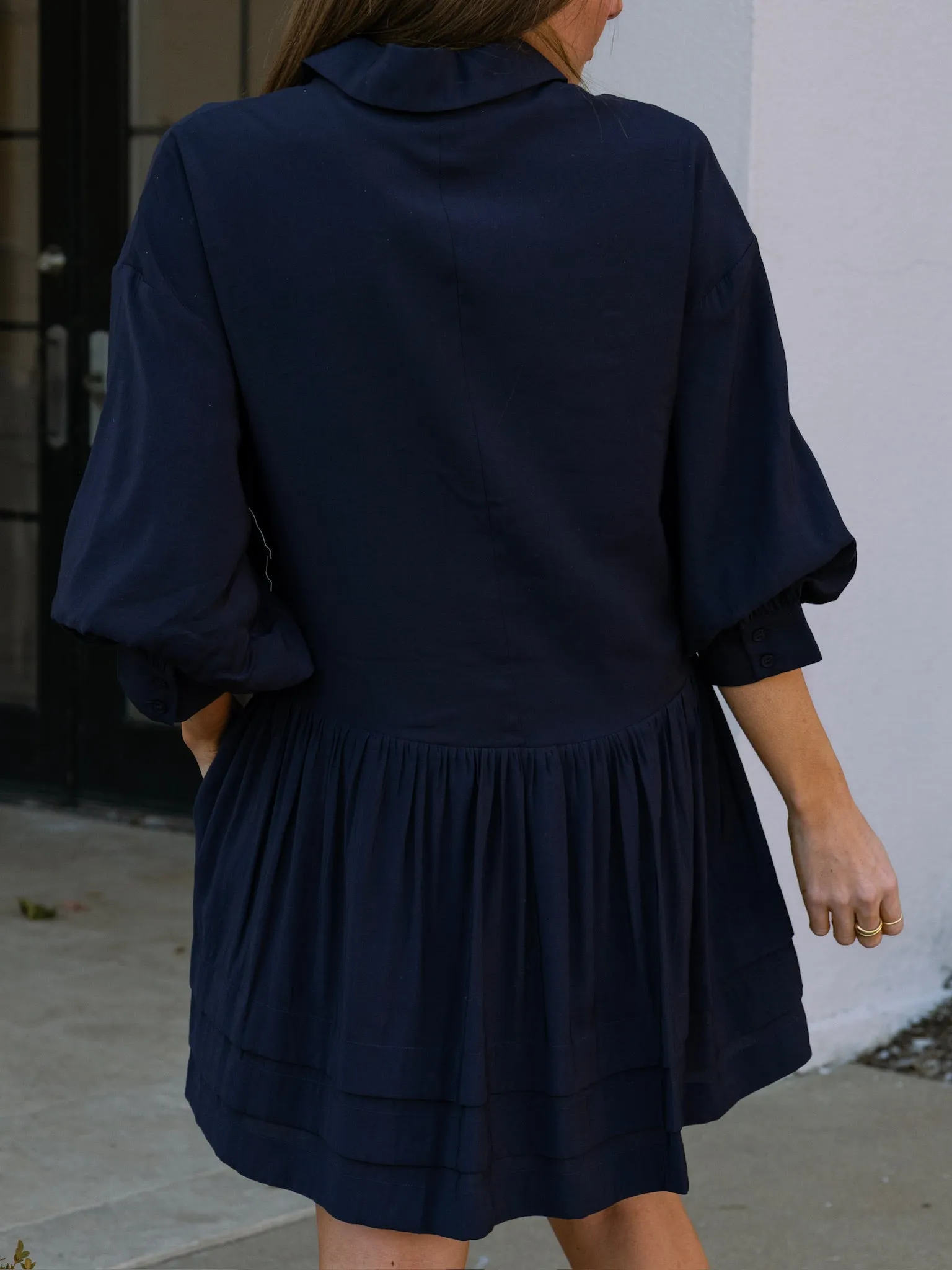 English Factory Navy Collared Drop Waist Dress