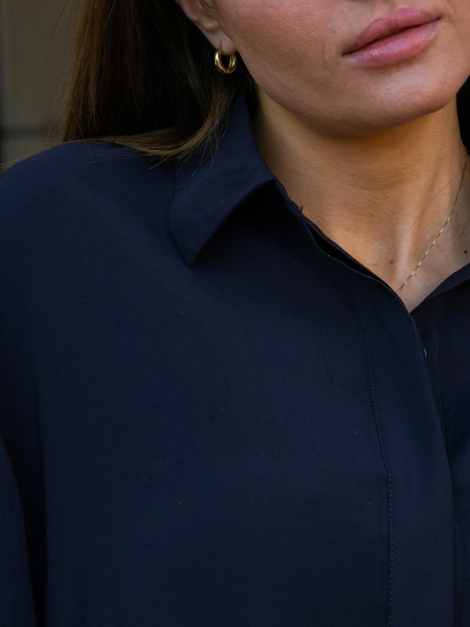 English Factory Navy Collared Drop Waist Dress
