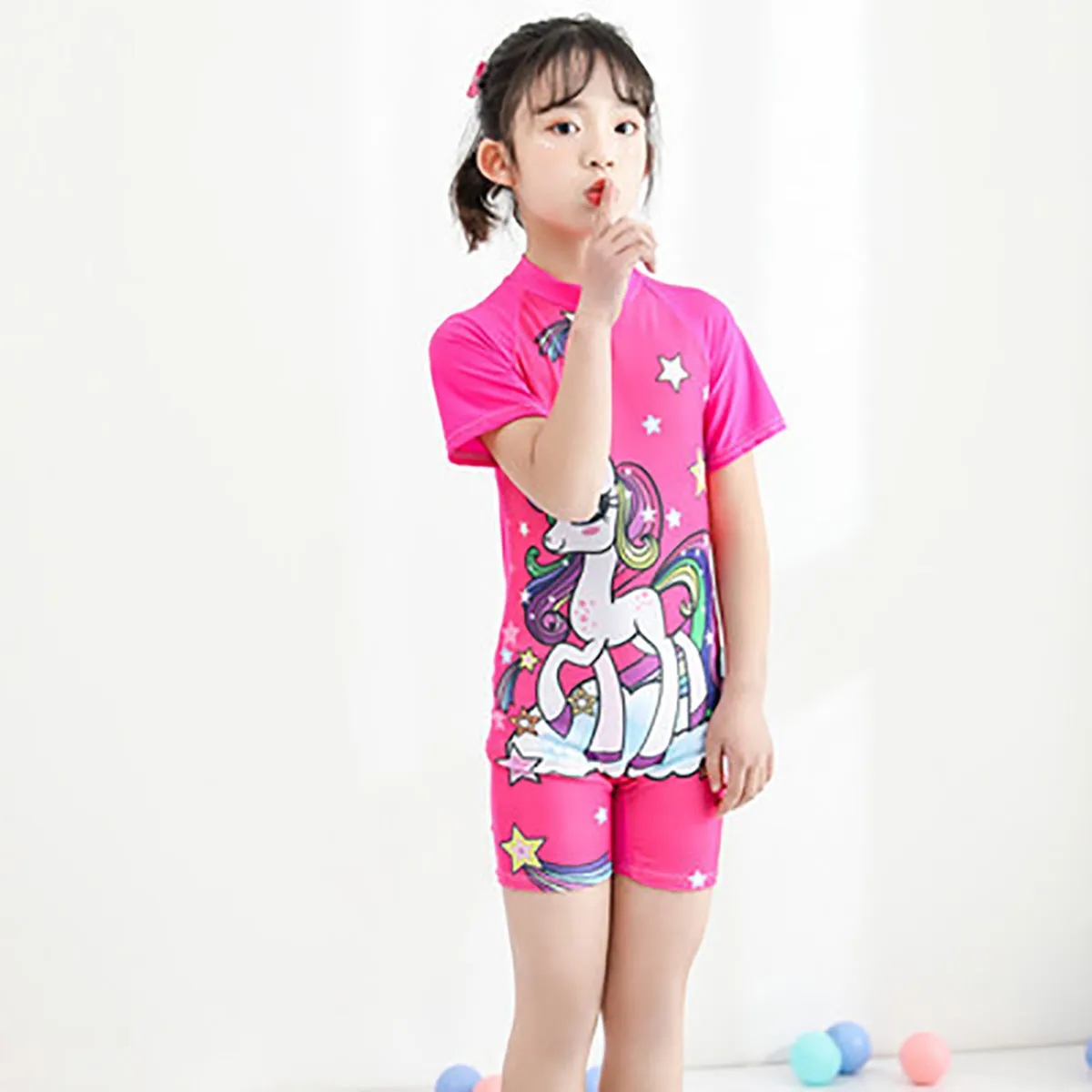 Fancydresswale Rainbow Horse Unicorn Swimsuit for Girls half sleeves