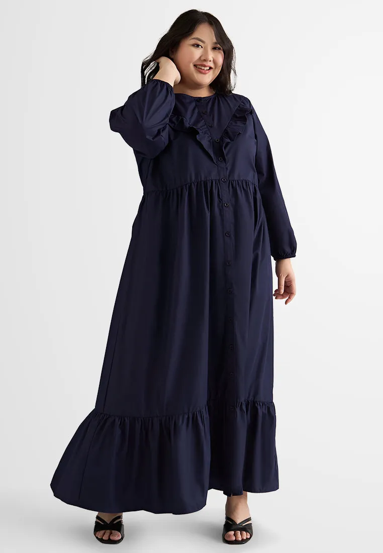 Heidy Frills Long Sleeves Button Dress
