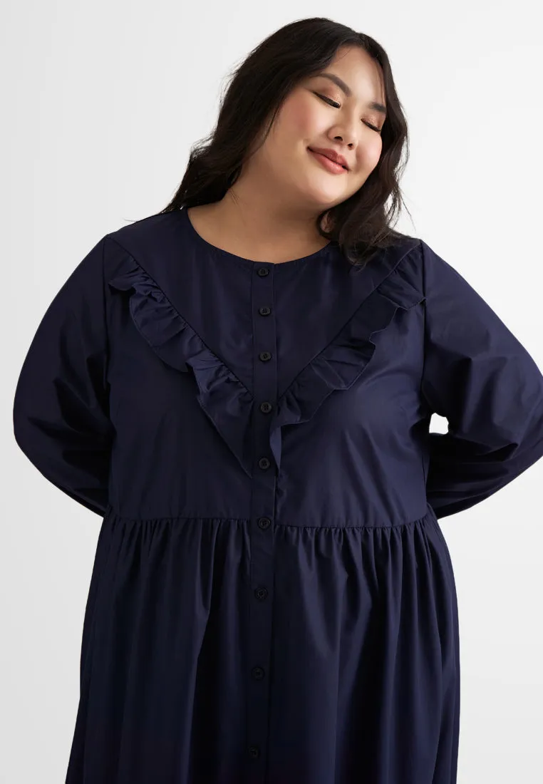 Heidy Frills Long Sleeves Button Dress