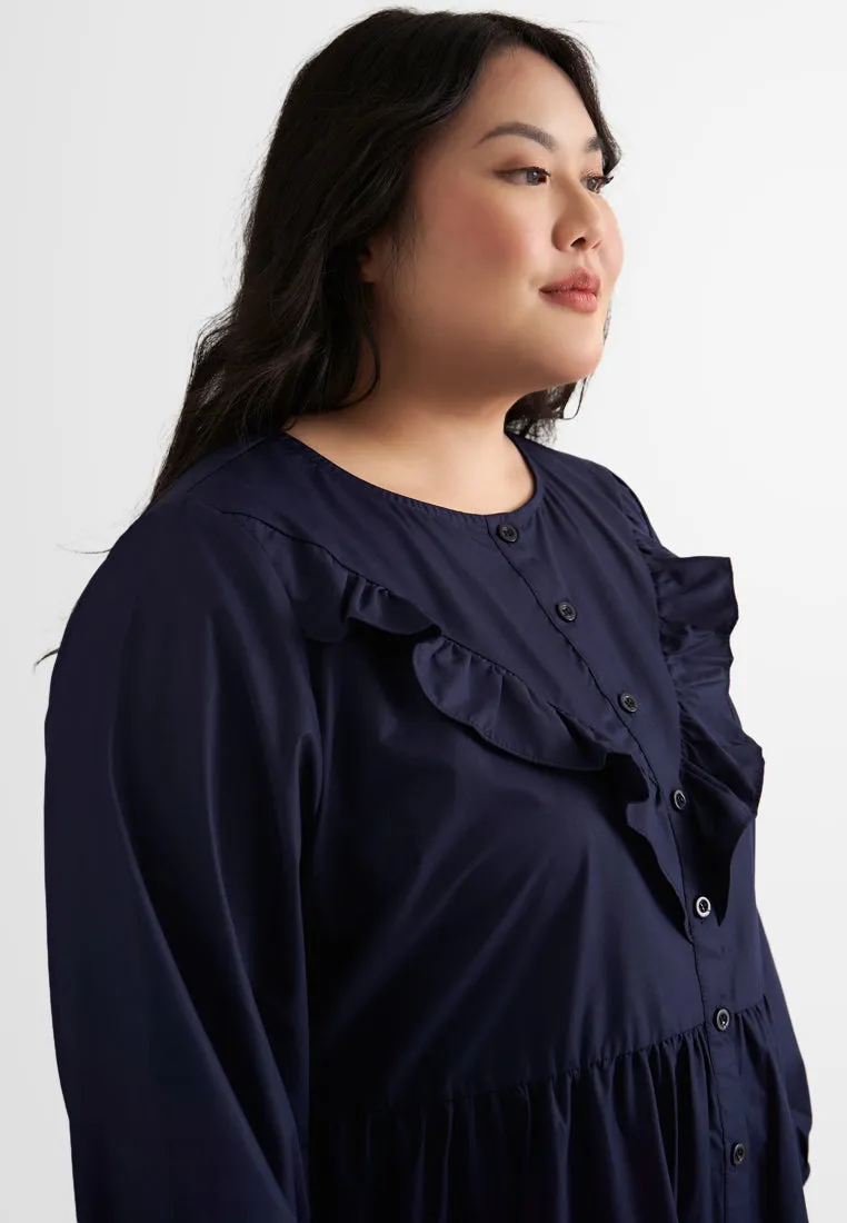 Heidy Frills Long Sleeves Button Dress