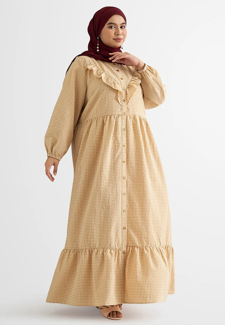 Heidy Frills Long Sleeves Button Dress