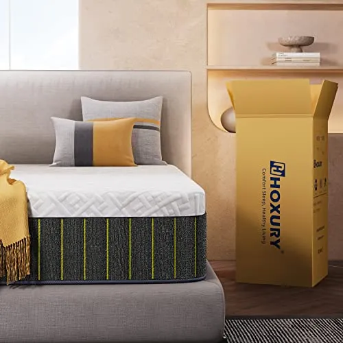 HOXURY Queen Mattress, 10 Inch Hybrid Mattress with Memory Foam and Individual Pocket Springs, CertiPUR-US Certified Medium Firm Breathable and Pressure Relief Queen Bed in a Box