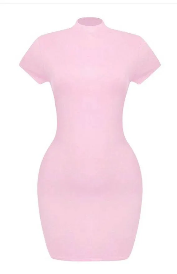 Lilly Mock Neck Light Pink Bodycon Dress