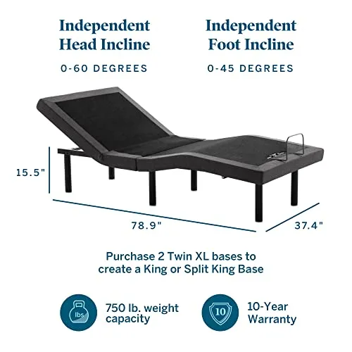 Lucid L300 Twin XL Adjustable Bed Base with Lucid 12 inch Latex Hybrid Twin XL Mattress