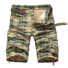 Mens Plaid Beach Shorts Casual Camo Bermuda Cargo Shorts