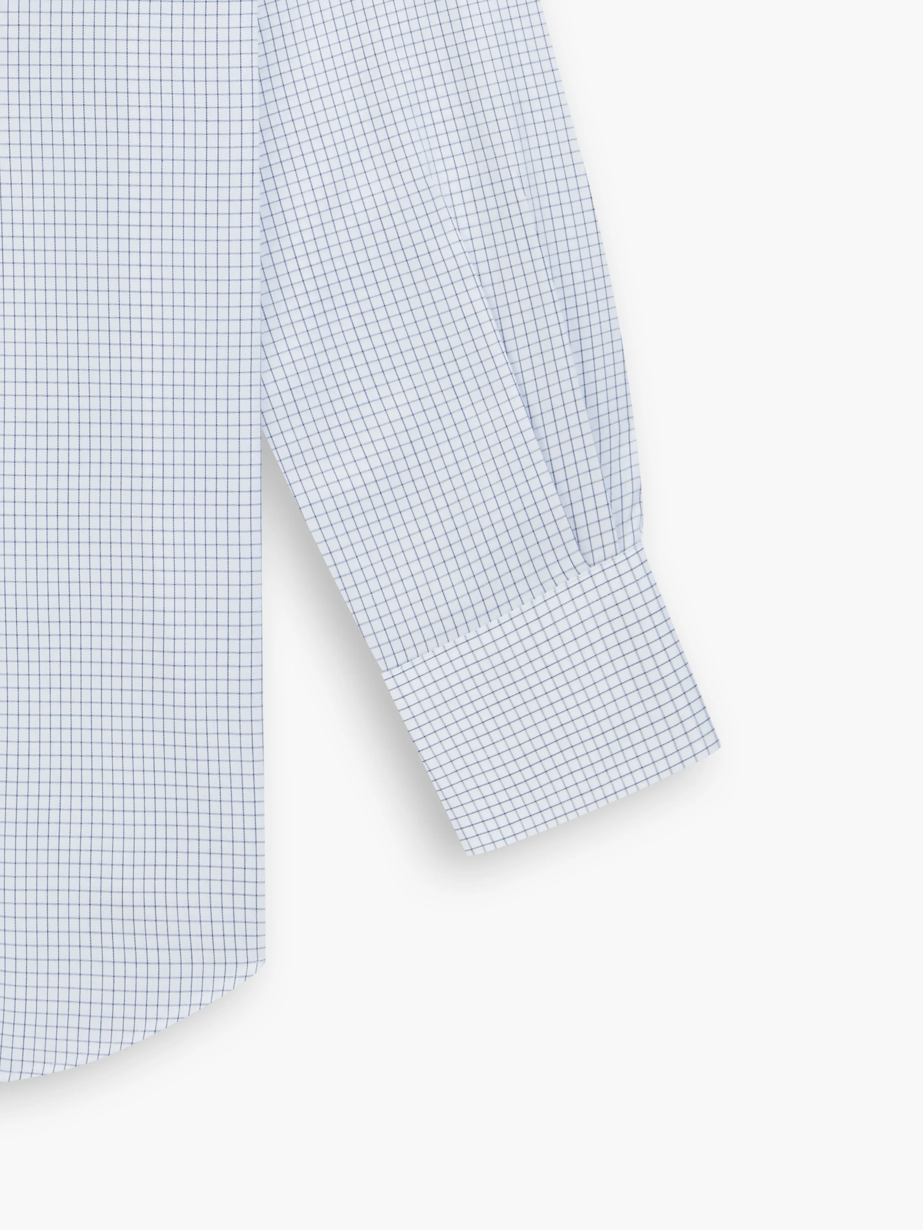 Non-Iron Navy Blue Grid Check Twill Super Fitted Single Cuff Classic Collar Shirt