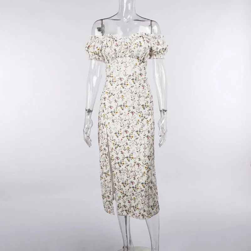 Off Shoulder Flower Print Sexy Dress For Women High Split Elegant Long Dresses Backless Bodycon Summer Dress Vestidos