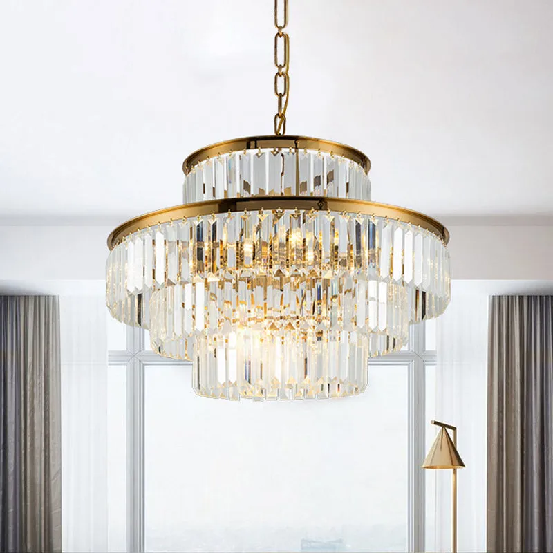 Postmodern 3-Layer Clear Crystal Chandelier - 23.5"/31.5" Wide - 9-Light Pendant Light for Dining Room