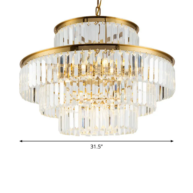 Postmodern 3-Layer Clear Crystal Chandelier - 23.5"/31.5" Wide - 9-Light Pendant Light for Dining Room