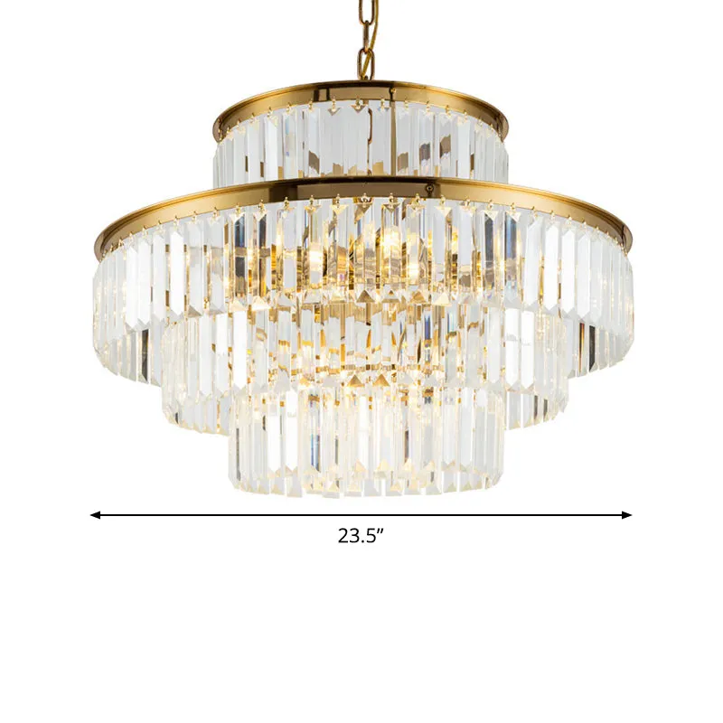 Postmodern 3-Layer Clear Crystal Chandelier - 23.5"/31.5" Wide - 9-Light Pendant Light for Dining Room