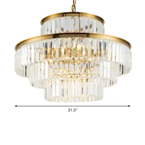 Postmodern 3-Layer Clear Crystal Chandelier - 23.5"/31.5" Wide - 9-Light Pendant Light for Dining Room