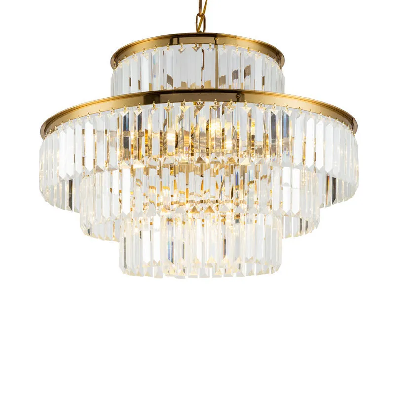 Postmodern 3-Layer Clear Crystal Chandelier - 23.5"/31.5" Wide - 9-Light Pendant Light for Dining Room
