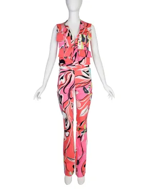 Pucci Vintage Multicolor Tropical Print Cargo Vest and Pants Ensemble Set
