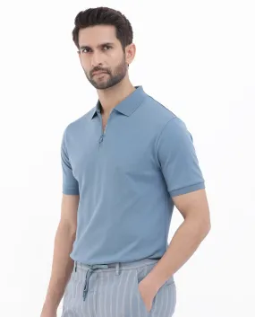 Rare Rabbit Men Holit-1 Dark Blue Cotton Fabric Short Sleeve Collared Neck Regular Fit Printed Polo