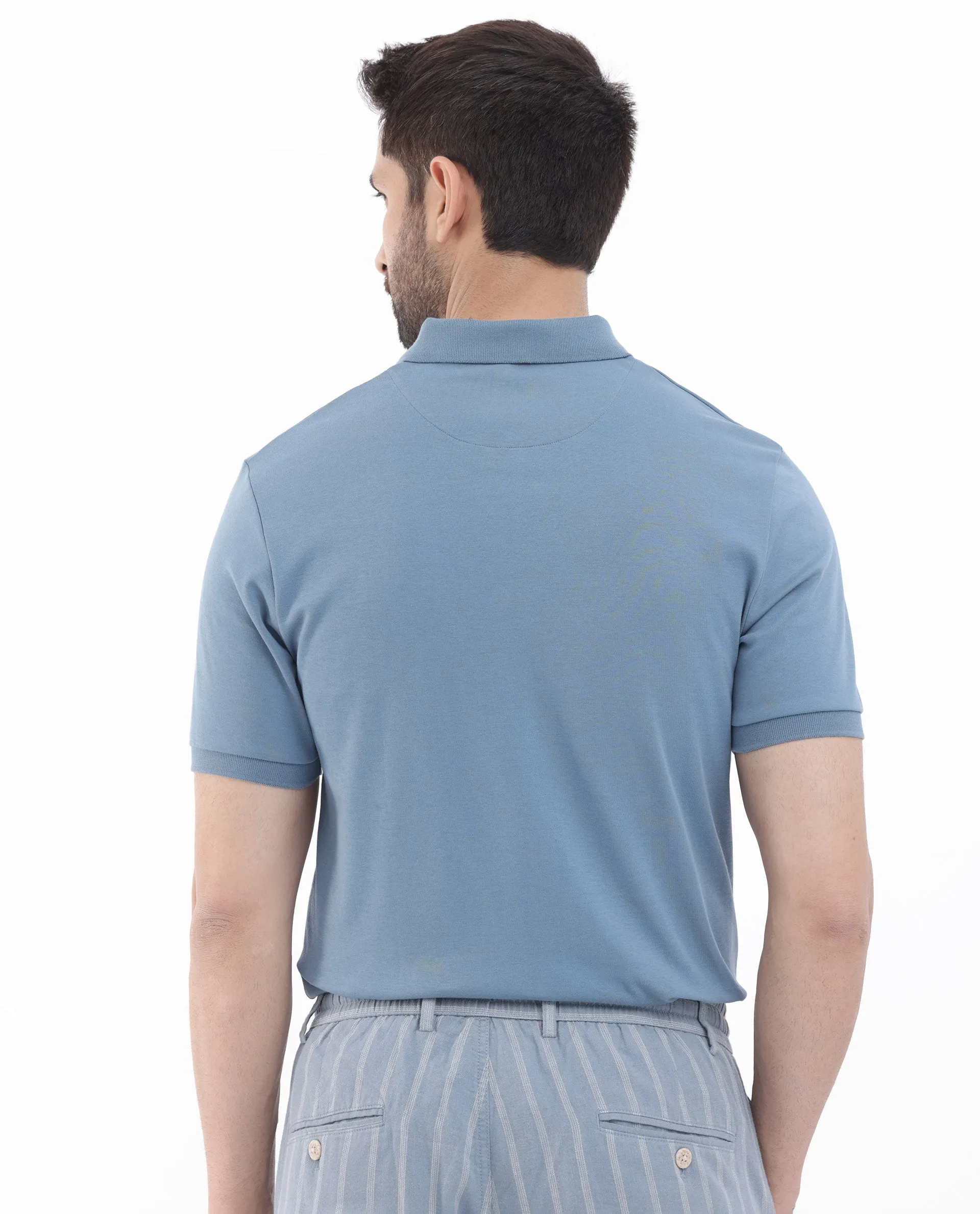 Rare Rabbit Men Holit-1 Dark Blue Cotton Fabric Short Sleeve Collared Neck Regular Fit Printed Polo
