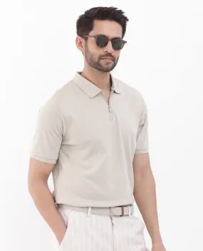 Rare Rabbit Men Holit-1 Dusky Beige Cotton Fabric Short Sleeve Collared Neck Regular Fit Printed Polo