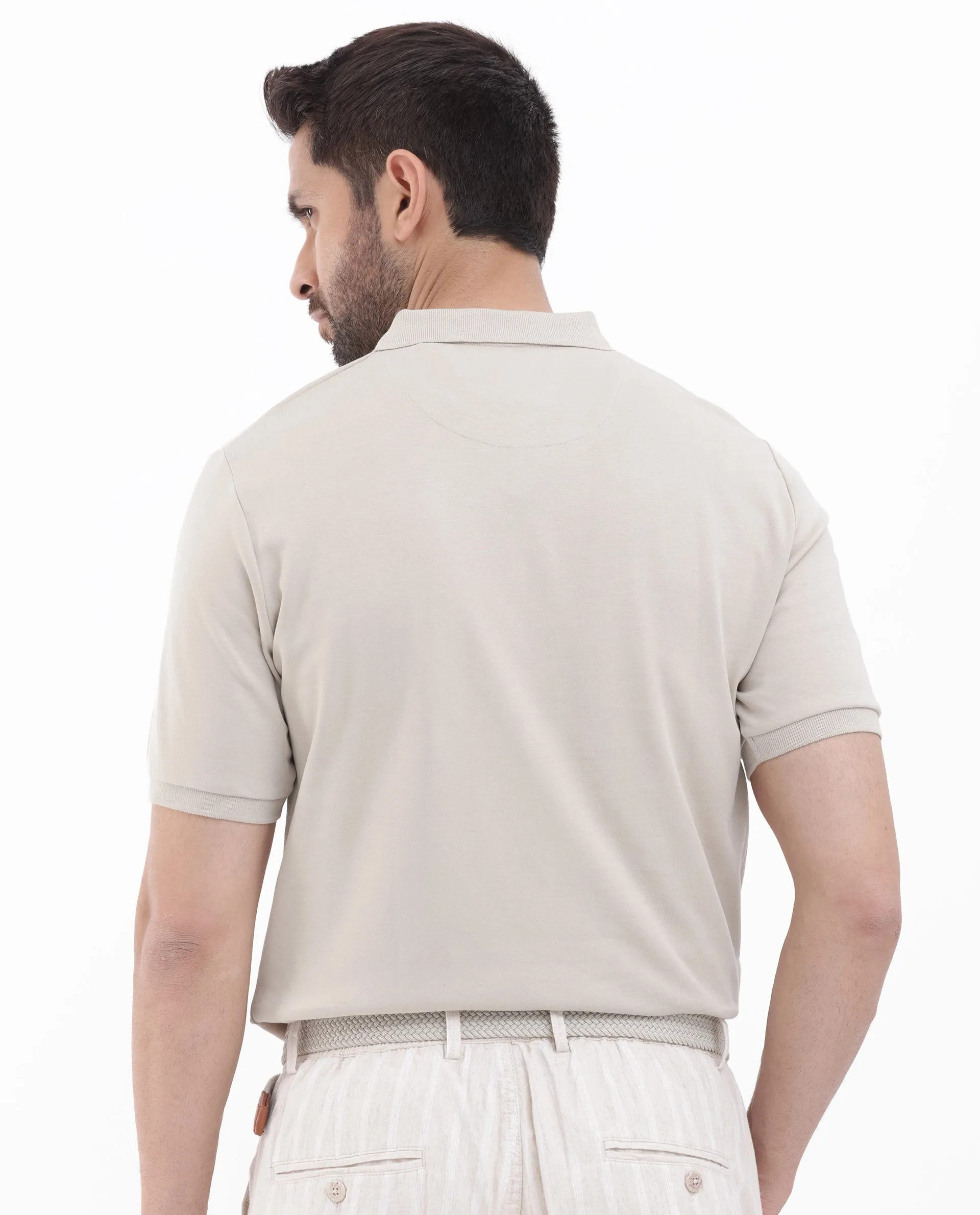 Rare Rabbit Men Holit-1 Dusky Beige Cotton Fabric Short Sleeve Collared Neck Regular Fit Printed Polo