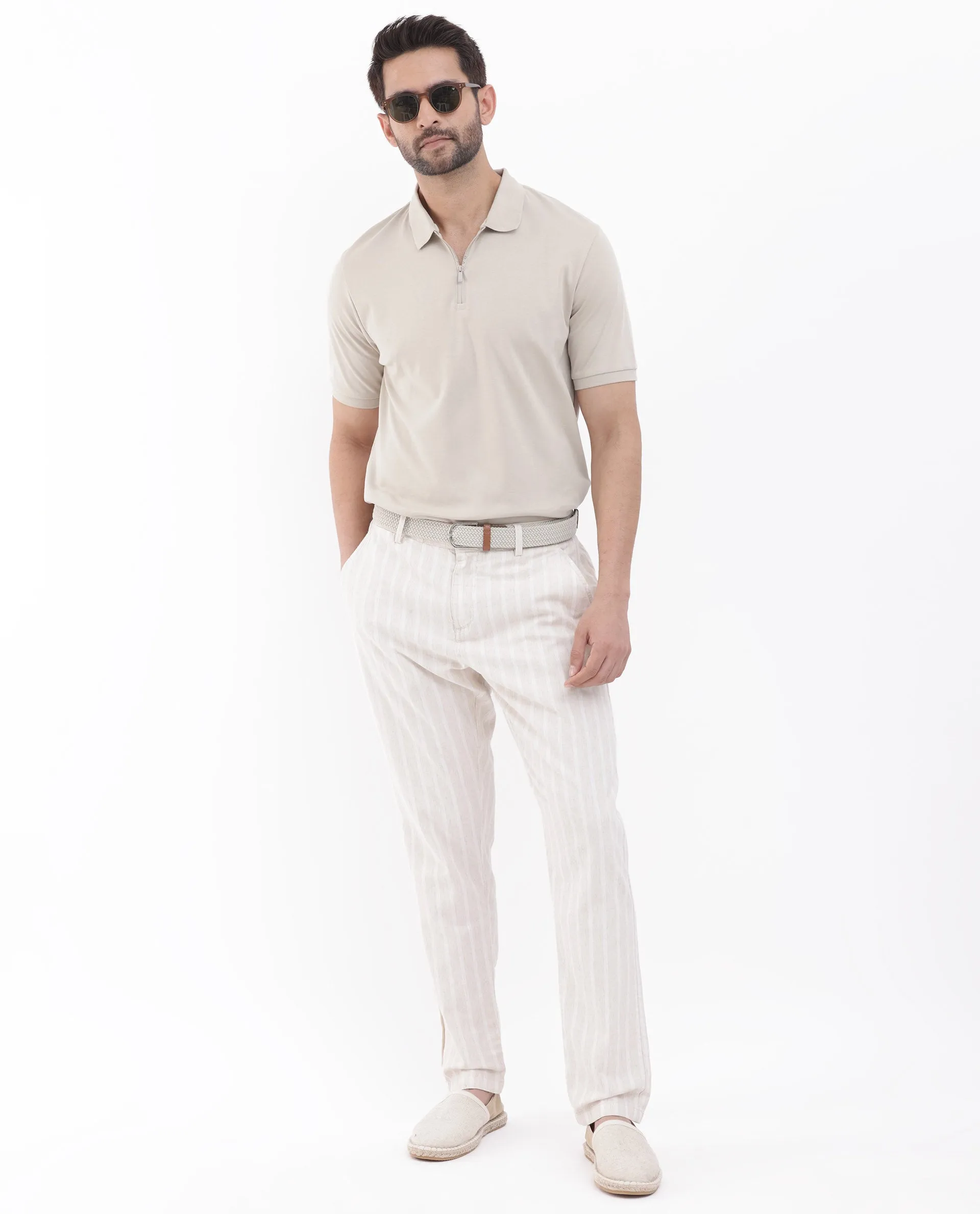Rare Rabbit Men Holit-1 Dusky Beige Cotton Fabric Short Sleeve Collared Neck Regular Fit Printed Polo