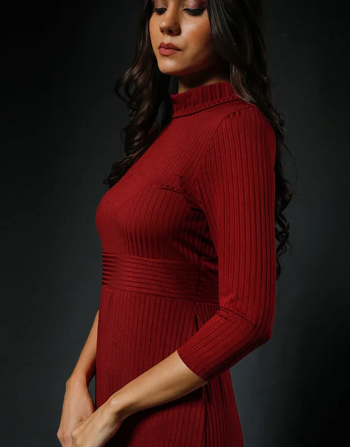 Ribbed Bodycon Dress with ¾ Sleeves