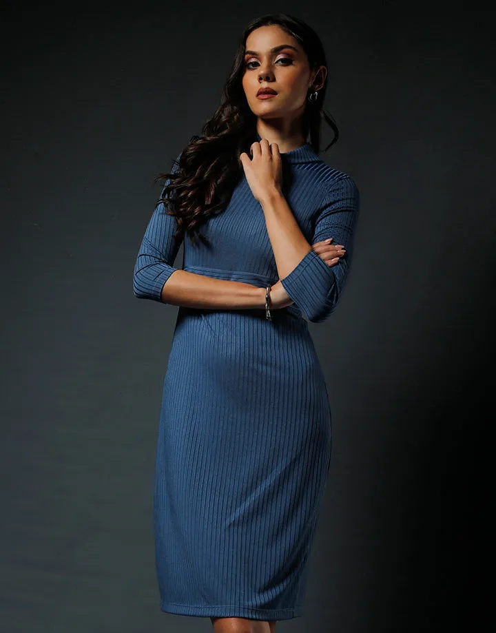 Ribbed Bodycon Dress with ¾ Sleeves