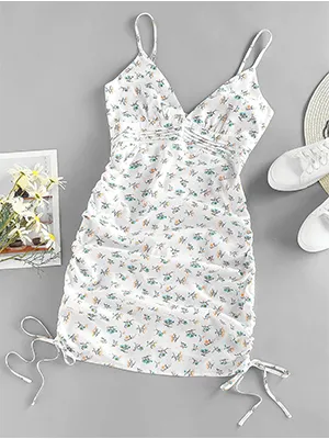 Ruffled Pleated Floral Dress