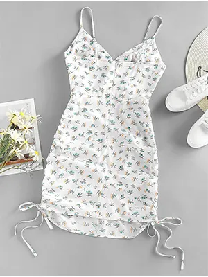Ruffled Pleated Floral Dress