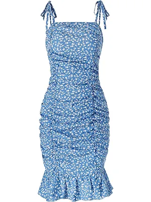 Ruffled Pleated Floral Dress