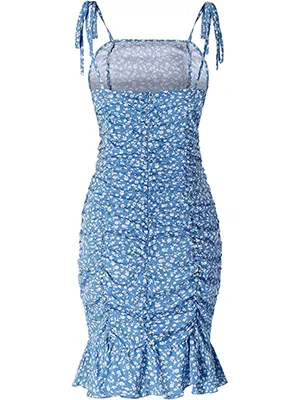 Ruffled Pleated Floral Dress