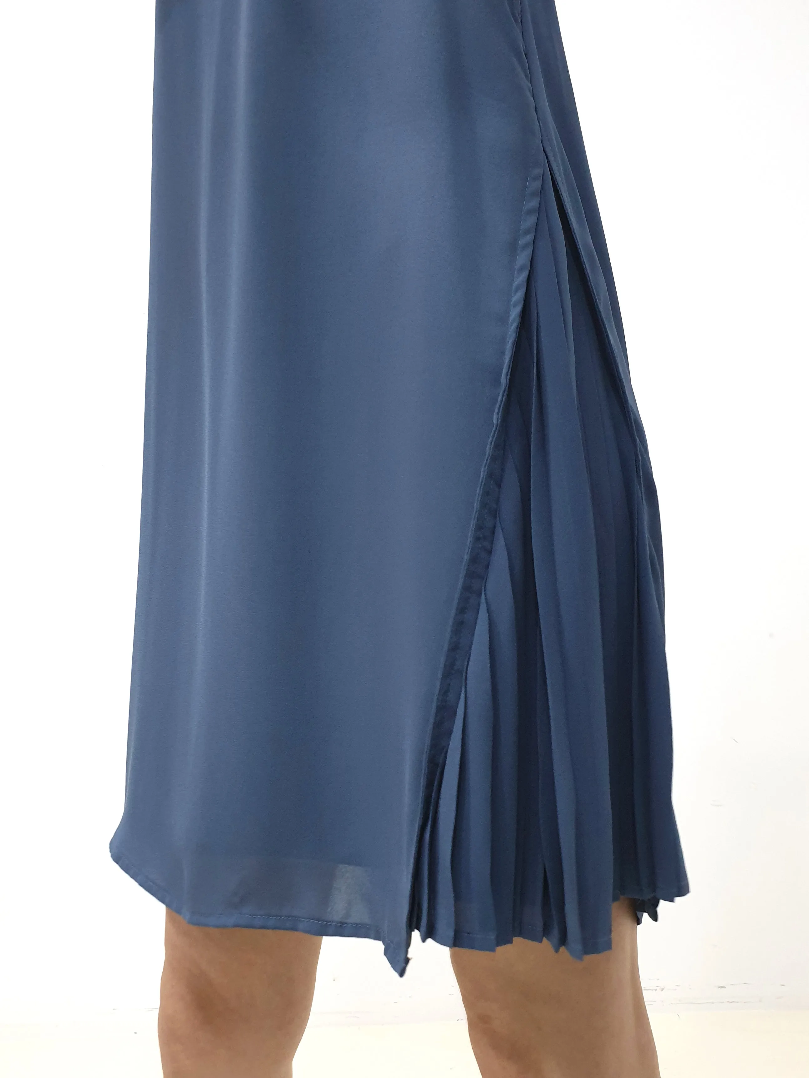 Side Pleated SS Dress - Blue (Non-returnable)