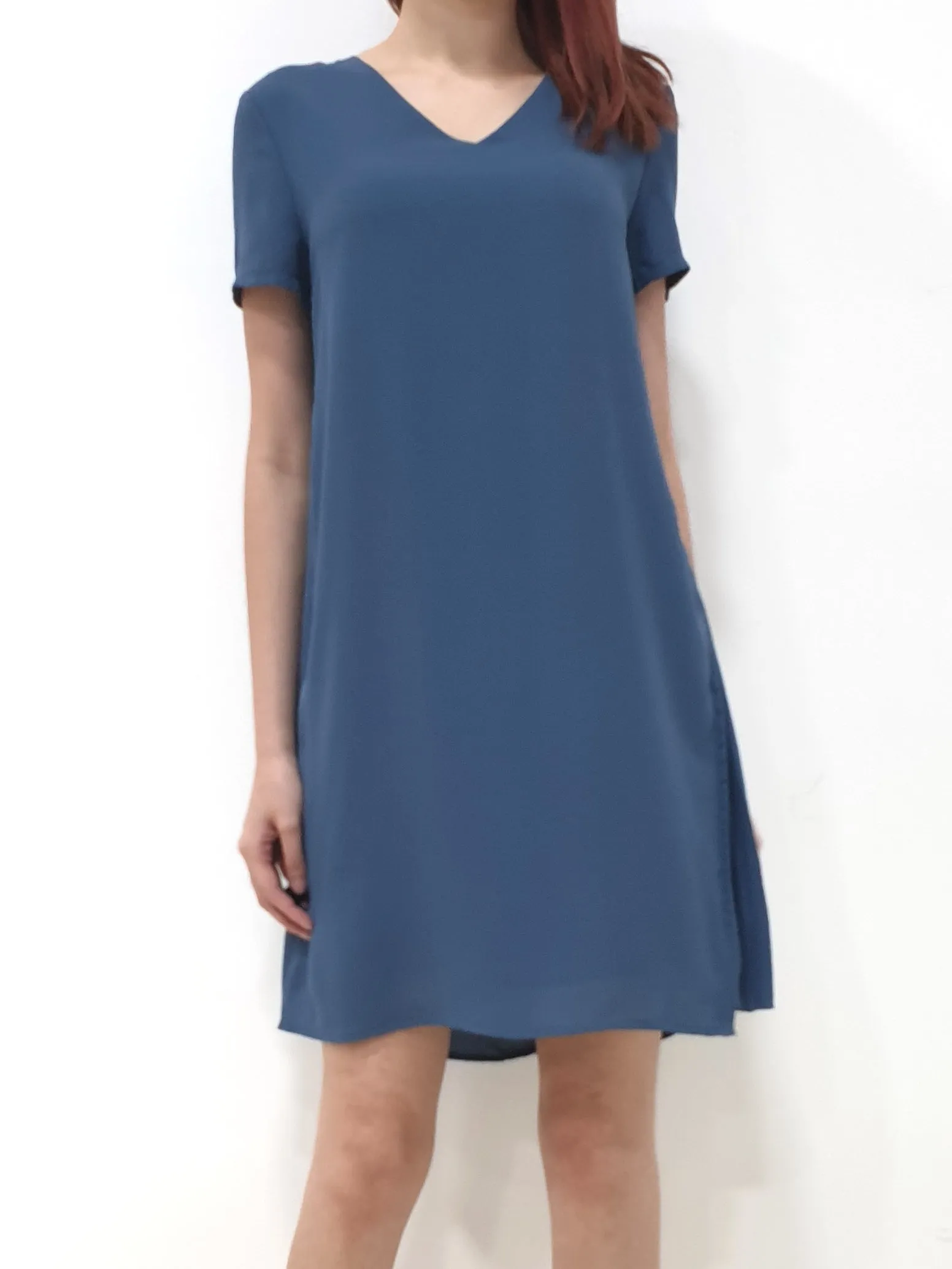 Side Pleated SS Dress - Blue (Non-returnable)