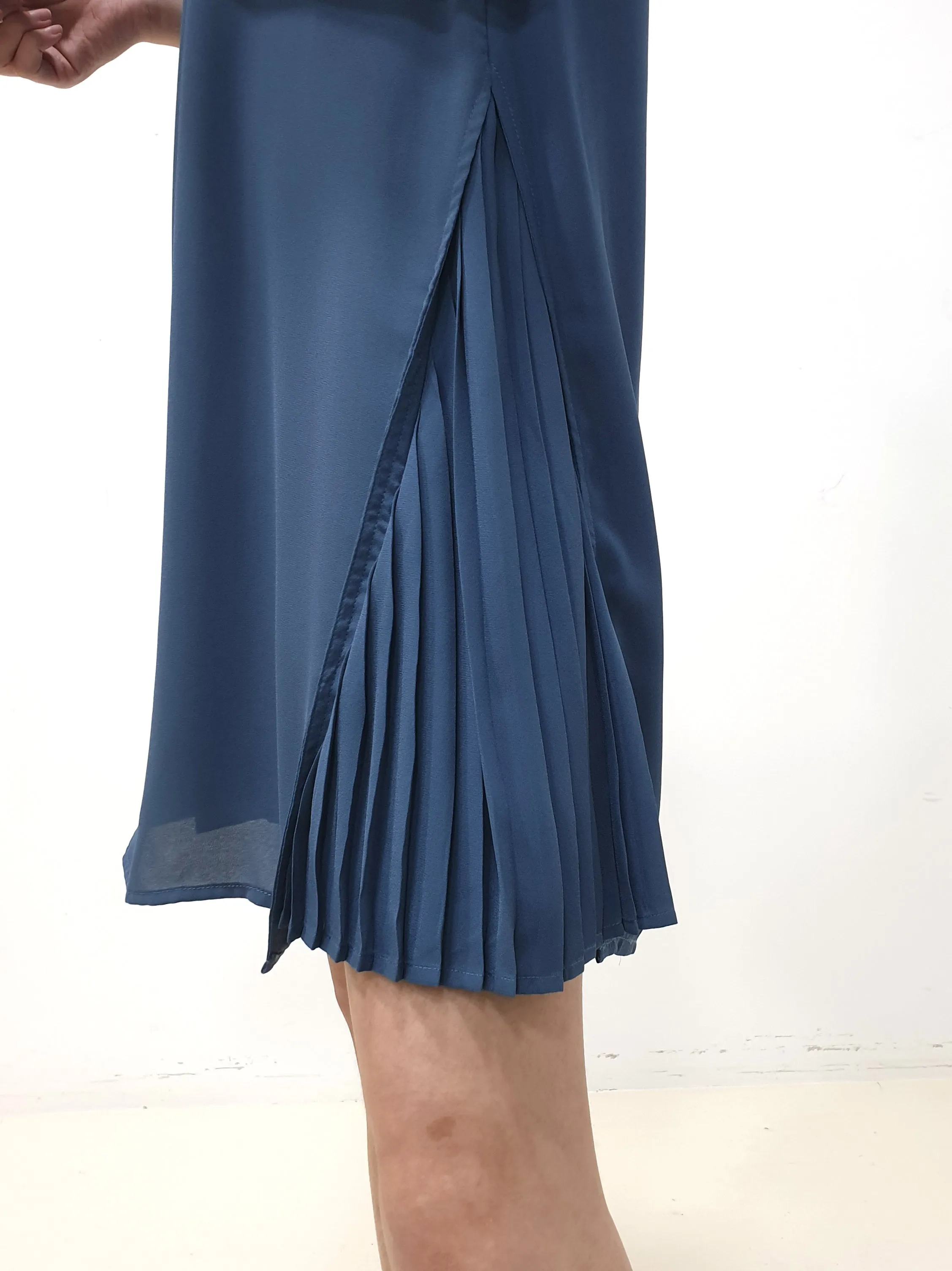 Side Pleated SS Dress - Blue (Non-returnable)