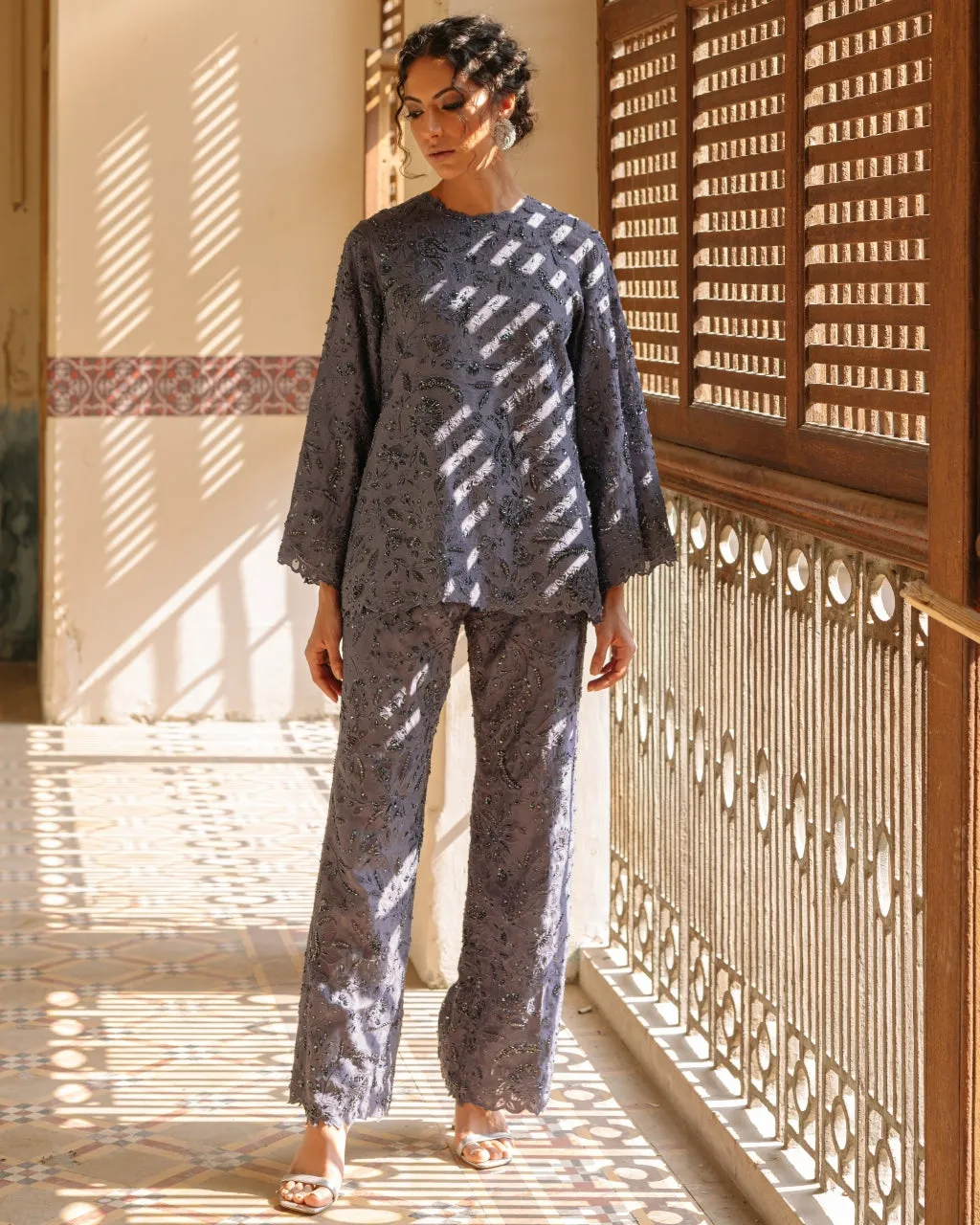 Steel Blue Chinoiserie Co-Ord Set