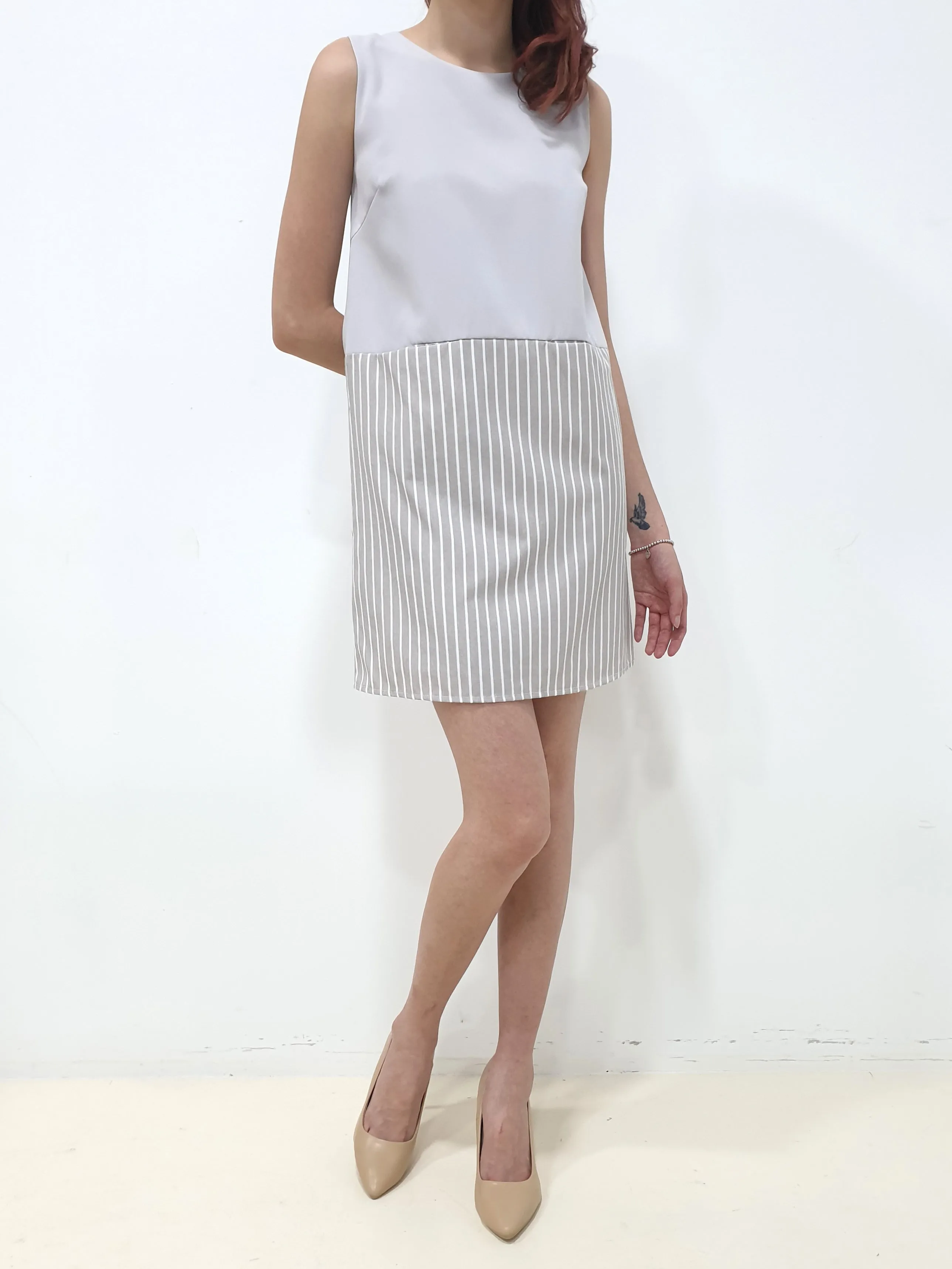 Stripes Bottom Shift Dress - Grey (Non-returnable)