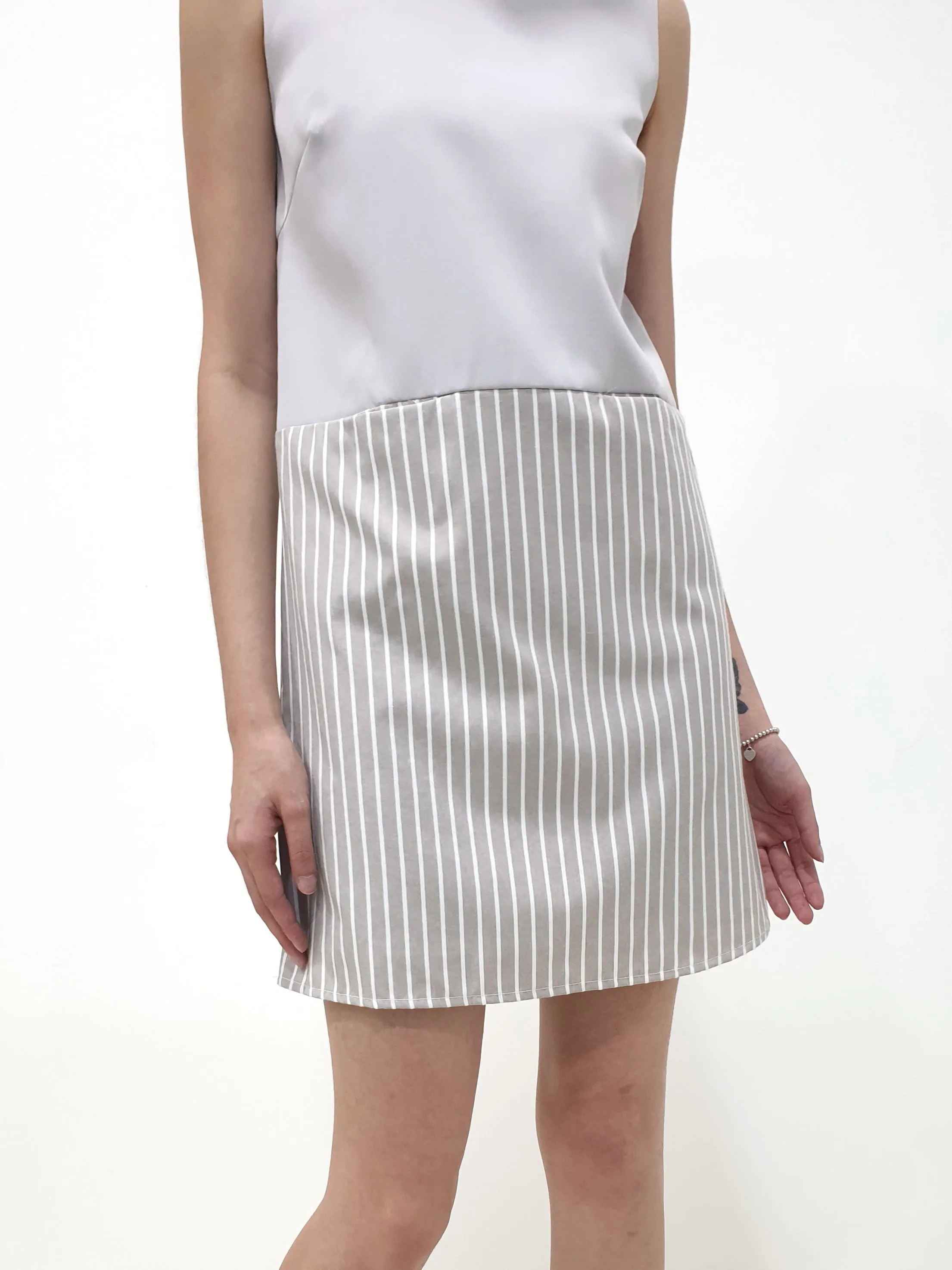 Stripes Bottom Shift Dress - Grey (Non-returnable)