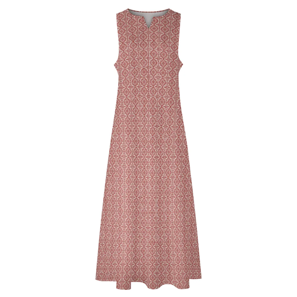 Tatreez Print Women's Sleeveless Dress Stylish Ankle-length Long Dress