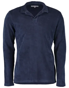 Terry Towelling Navy Resort Long Sleeve Polo