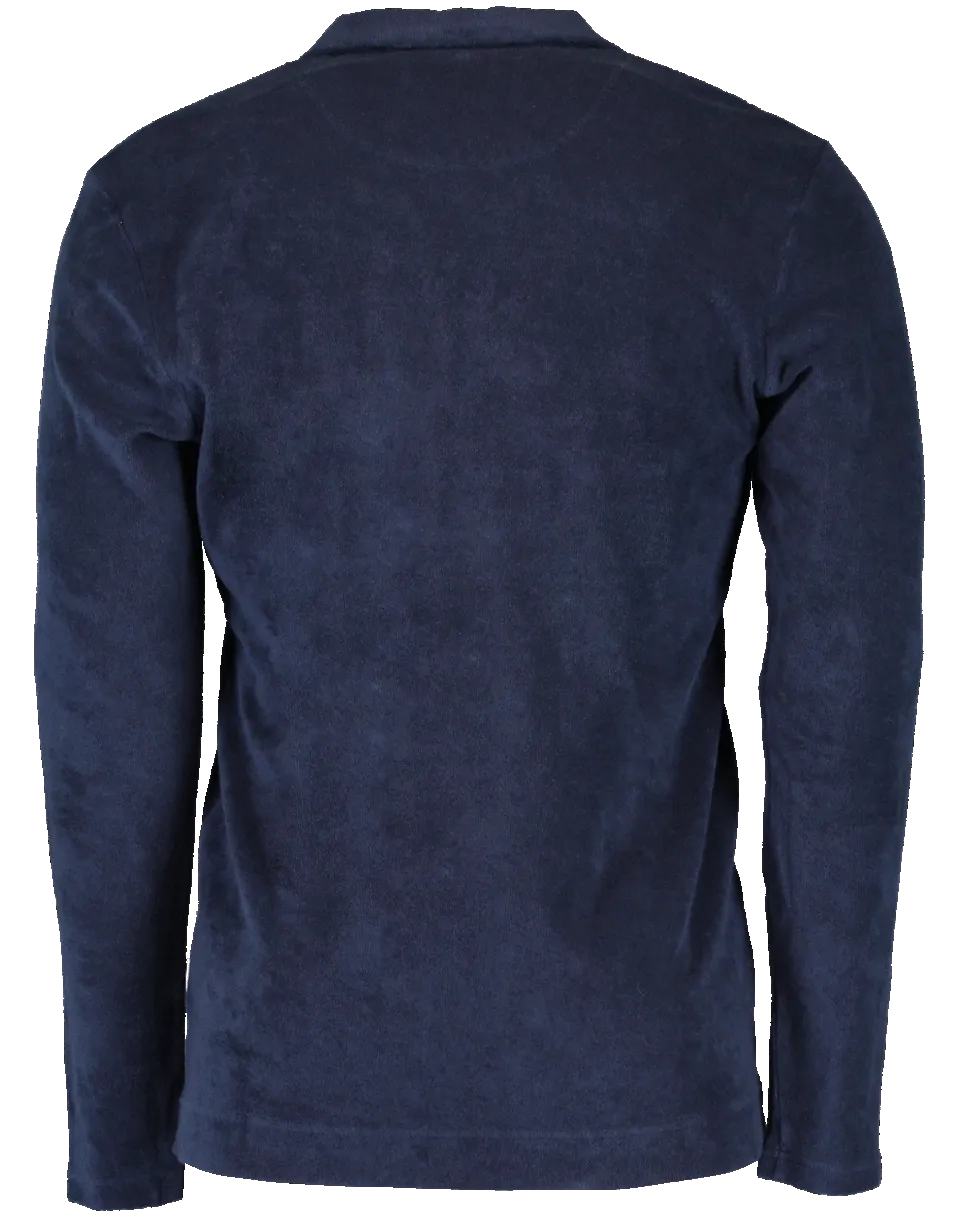 Terry Towelling Navy Resort Long Sleeve Polo