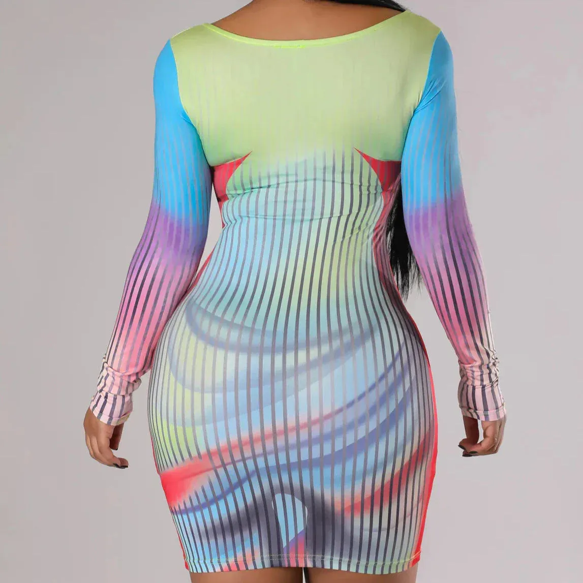 Thermal Print Long Sleeve Bodycon Mini Dress