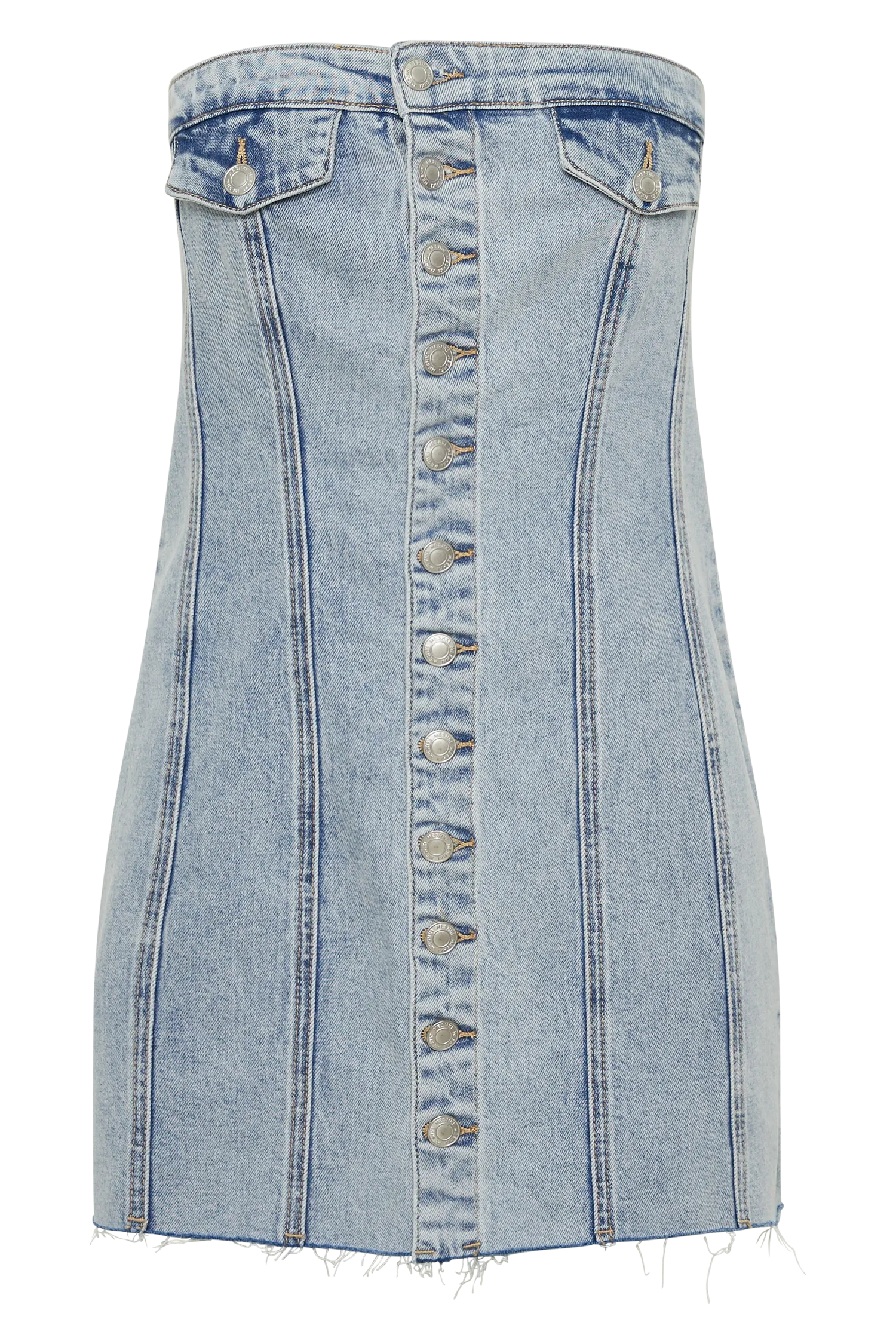 Tiani Buttoned Denim Mini Dress - Light Blue