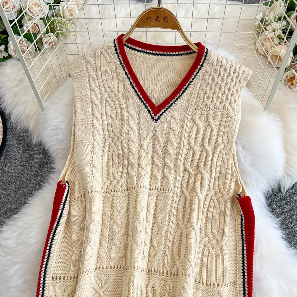 Uniform Style Color-blocking Knitted Dress
