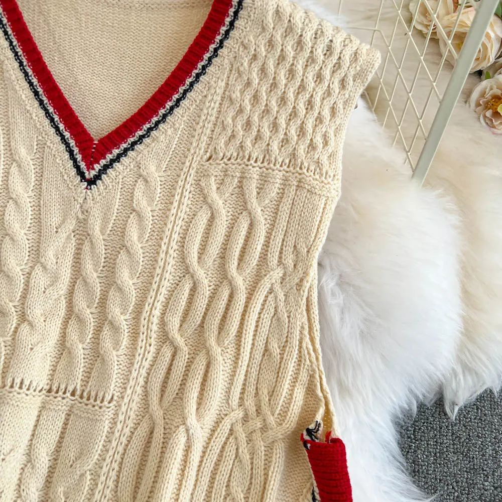 Uniform Style Color-blocking Knitted Dress