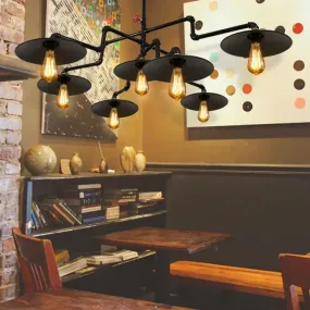 Vintage Black Island Pendant Lamp with 7 Bulbs: Metallic 3-Layer Water Pipe Design for Living Room Hanging Light Fixture