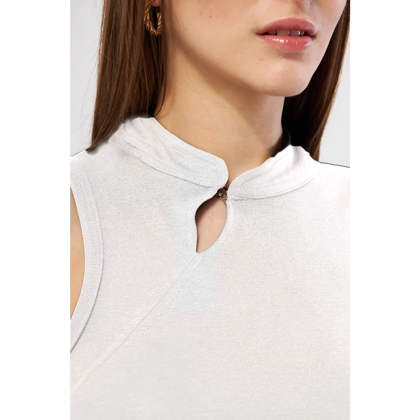 White Slit Neck Bodycon Dress